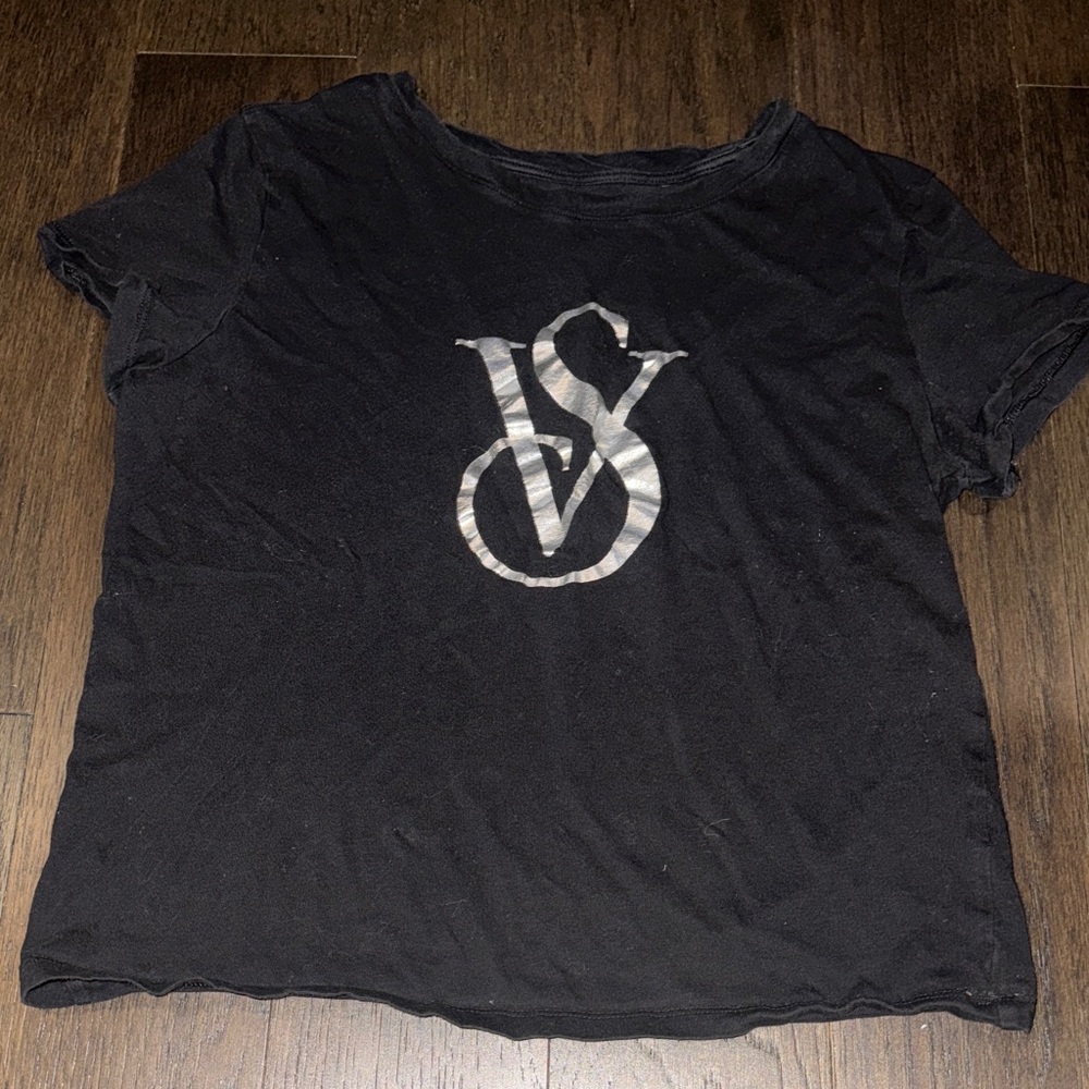 Victoria's Secret Black Tee with Silver Logo